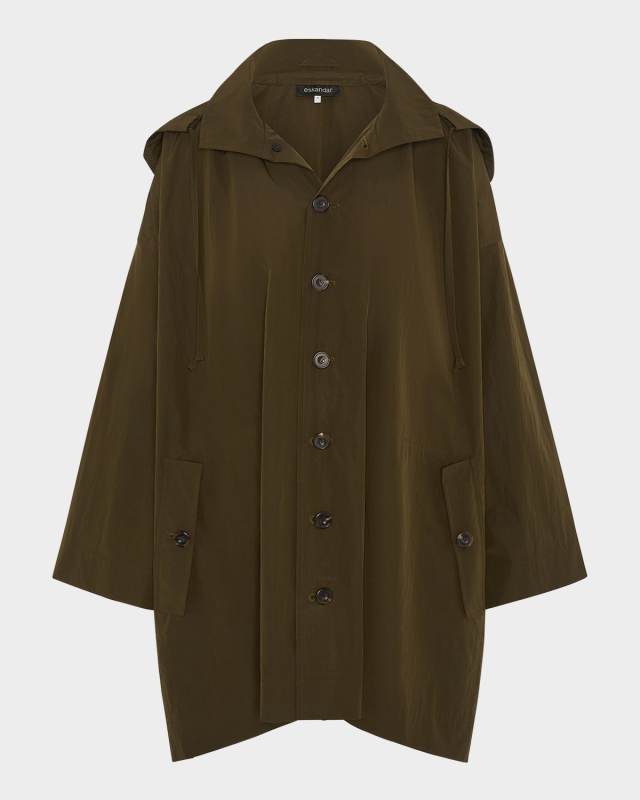 Smaller-Front Larger-Back High-Neck Coat With Button Away Hood (Long Plus Length)